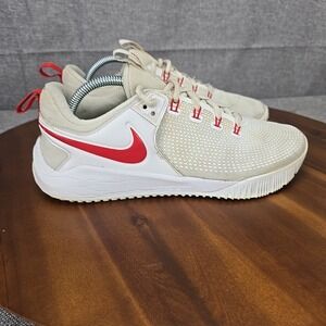 Nike Men's Cream Athletic Shoes with Red Swoosh